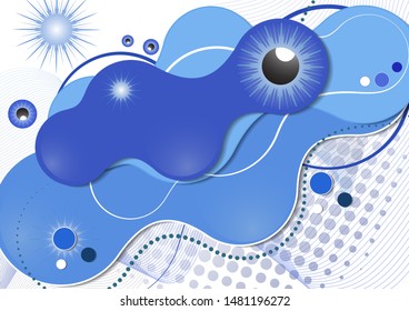 Creative fluid style, flowing dynamic shapes on a white background, sun, rays, pupil of the eye. Poster, banner, flyer, cover, print, promotion, greeting, advertising. Vector illustration for your