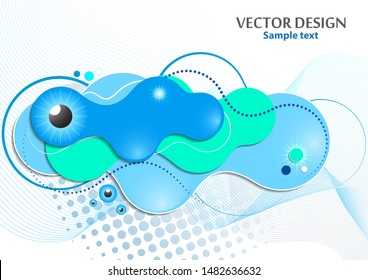 Creative fluid style, flowing dynamic shapes on a white background, sun, rays, pupil of the eye. Poster, banner, flyer, cover, print, promotion, greeting, advertising. Vector illustration for your