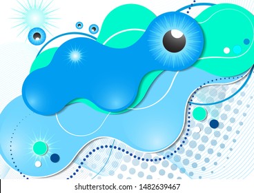 Creative fluid style, flowing dynamic shapes on a white background, sun, rays, pupil of the eye. Poster, banner, flyer, cover, print, promotion, greeting, advertising. Vector illustration for your