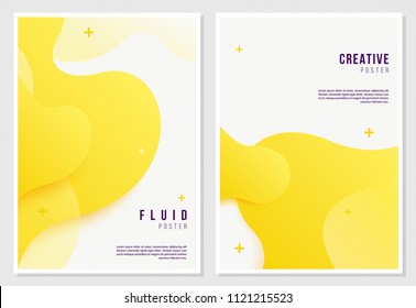 Creative fluid style poster set. dynamic 3D shapes on light background. ideal for party, banner, cover, print, promotion, greeting, ad, web, page, header, landing, social media.