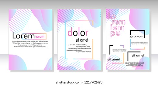 Creative fluid style poster set. dynamic  shapes on light background. ideal for party, banner, cover, print, promotion, greeting, ad, web, page, header, landing, social media. vector illustration