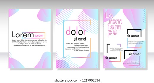 Creative fluid style poster set. dynamic  shapes on light background. ideal for party, banner, cover, print, promotion, greeting, ad, web, page, header, landing, social media. vector illustration