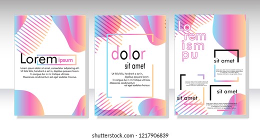 Creative fluid style poster set. dynamic  shapes on light background. ideal for party, banner, cover, print, promotion, greeting, ad, web, page, header, landing, social media. vector illustration