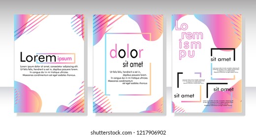 Creative fluid style poster set. dynamic  shapes on light background. ideal for party, banner, cover, print, promotion, greeting, ad, web, page, header, landing, social media. vector illustration