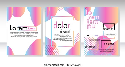 Creative fluid style poster set. dynamic  shapes on light background. ideal for party, banner, cover, print, promotion, greeting, ad, web, page, header, landing, social media. vector illustration