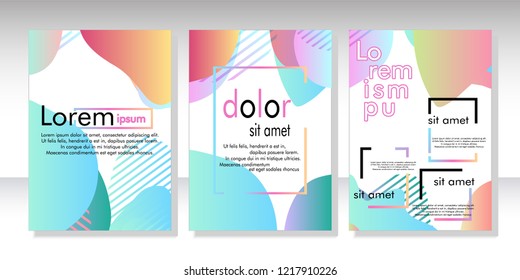 Creative fluid style poster set. dynamic  shapes on light background. ideal for party, banner, cover, print, promotion, greeting, ad, web, page, header, landing, social media. vector illustration