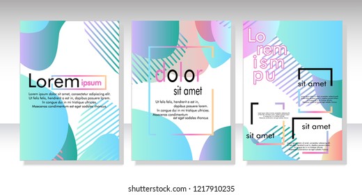 Creative fluid style poster set. dynamic  shapes on light background. ideal for party, banner, cover, print, promotion, greeting, ad, web, page, header, landing, social media. vector illustration