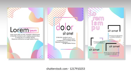 Creative fluid style poster set. dynamic  shapes on light background. ideal for party, banner, cover, print, promotion, greeting, ad, web, page, header, landing, social media. vector illustration