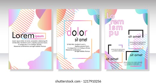 Creative fluid style poster set. dynamic  shapes on light background. ideal for party, banner, cover, print, promotion, greeting, ad, web, page, header, landing, social media. vector illustration