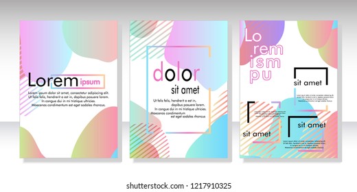 Creative fluid style poster set. dynamic  shapes on light background. ideal for party, banner, cover, print, promotion, greeting, ad, web, page, header, landing, social media. vector illustration
