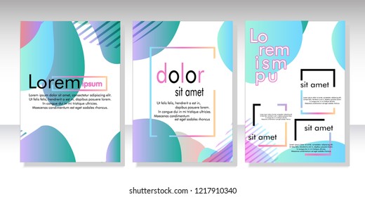 Creative fluid style poster set. dynamic  shapes on light background. ideal for party, banner, cover, print, promotion, greeting, ad, web, page, header, landing, social media. vector illustration