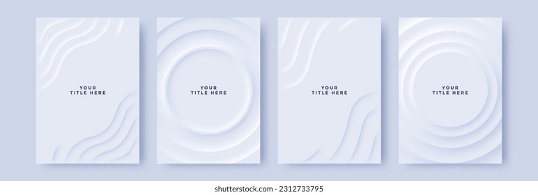 Creative fluid style poster set. Dynamic 3D shapes on grey background. Ideal for party, banner, cover, print, promotion, sale, greeting, ad, web, page, header, landing, social media. Vector