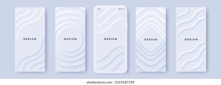 Creative fluid style poster set. dynamic 3D shapes on grey background. Ideal for party, banner, cover, print, promotion, sale, greeting, ad, web, page, header, social media. Vector illustration