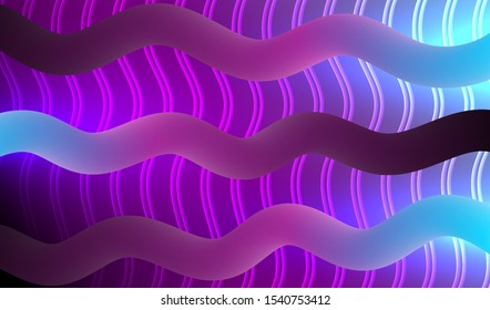 Creative Fluorescent Effect. Background with Blue, Violet Illumination. Elegant Concept Landing Page Card, Banner, Poster, Cover, Flyer, Journal, Layout, Template. 3D Vector Illustration Art Design.