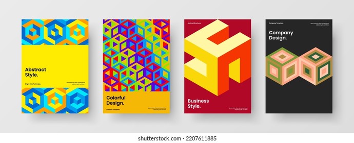 Creative flyer A4 design vector template bundle. Colorful geometric pattern banner concept set.