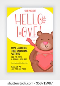Creative Flyer, Banner or Pamphlet design with cute bear for Valentine's Day Party celebration.