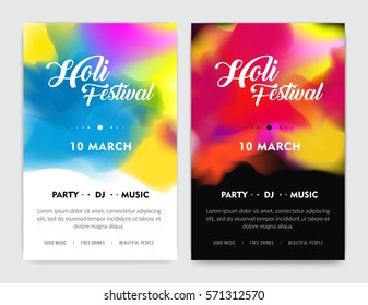 Creative Flyer, Banner or Pamphlet design for Indian Festival of Colours, Happy Holi celebration. Set. Light and dark