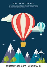 Creative Flyer, Banner or Template with flying hot air balloons for Business Tour and Traveling concept.