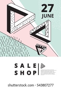 Creative flyer or card with geometric outline shapes. Trendy hipster poster..