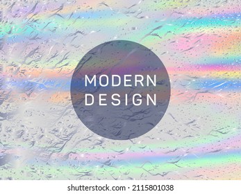 Creative flyer neon hologram texture vector background. Fluid shimmer overlay elements. Trendy neon holographic gradient template for flyer design.