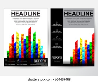 Creative flyer, poster, banner, pamphlet abstract design layout for business with red, yellow, green, blue, colorful grid mosaic background. Vector graphic template in A4 size.