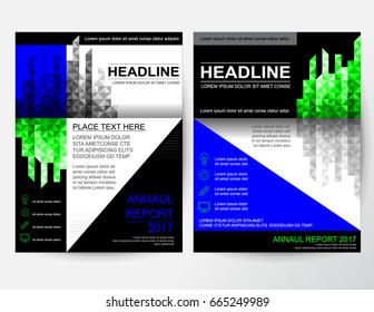 Creative flyer, poster, banner, pamphlet abstract design layout for business with blue, green, black and white grid mosaic background. Vector graphic template in A4 size.