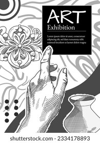 Creativos conceptos de volante o afiche con formas geométricas abstractas y siluetas humanas sobre fondo brillante. Ilustración vectorial romana y griega. Afiches de arte para la exposición, la revista o la portada
