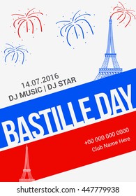 Creative flyer or poster for the French National Day.Happy Bastille Day.