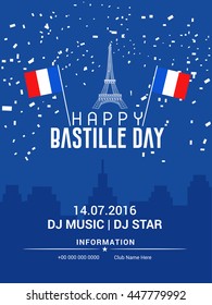Creative flyer or poster for the French National Day.Happy Bastille Day.