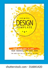 Flyer criativo, modelo ou design de banner decorado com padrão floral e splash de cor amarela.