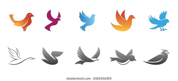Creative Flying Birds Collection Logo Vector Icons Signs Design Symbol Illustration	
