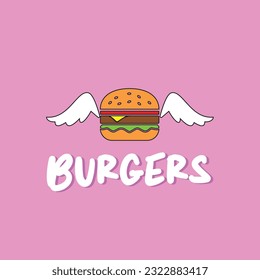 Creative Flying Burger Food Cartoon Logo