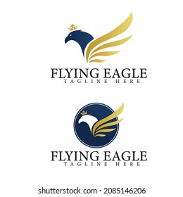 Creative Flying eagle logo vector illustration design template sign and symbols with blue golden eagle bird falcon. 