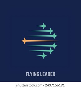 Creativo líder volador y el logotipo de la estrella de salpicadura. Transiciones de color de diseño exclusivo. Desarrollo, éxito y equipo vector logo plantilla.