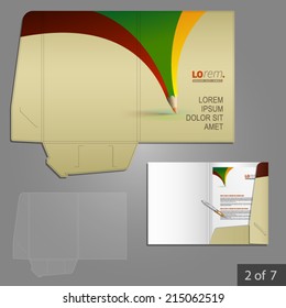 Diseño de plantillas de carpetas creativas para la empresa con lápiz de color. Elemento de papel.