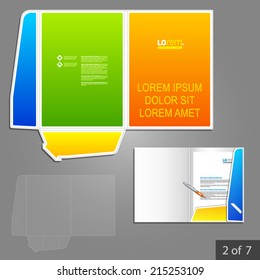 Creative folder template design for company with color elements. Element of stationery.