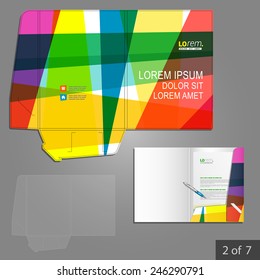 Creative folder template design for corporate identity with color art elements. Stationery set