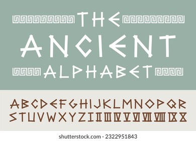 Creative font in ancient style. Trendy English alphabet with latin old letters and numerals