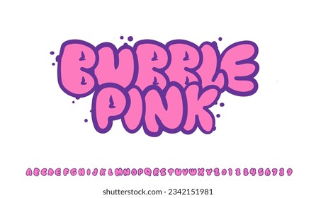 creative font design,alphabet,number and bubble pink colors