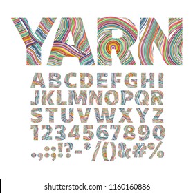 Creative font in the form of yarn threads. For decorative labels on packaging and logos