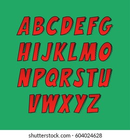Creative font. Vector alphabet collection set in the style of comics and pop art. Funny colorful letters for decoration of kids' illustrations, websites, posters, comics and banners.