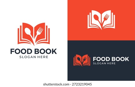 Ilustración creativa de la Plantilla del diseño del logotipo del libro de la comida con el símbolo del icono del Vector del diseño del tenedor de la cuchara