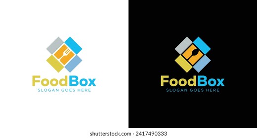 Creative Food Box Logo. Box Spoon Fork with Modern Style. Simple Delivery Food Logo Icon Symbol Vector Design Template.