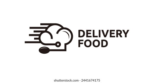 creative food delivery logo design, chef hat and speed, logo design templates, symbols, icons, creative ideas.