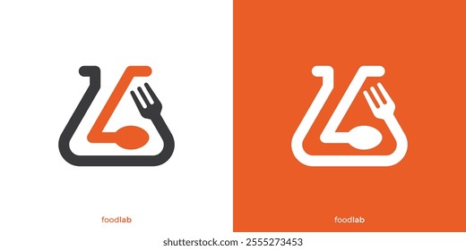 Creative Food Lab Logo. Lab Test Tube and Spoon Fork Icon Graphic. Food and Drink Logo Design Template.