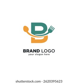 Creative Food Logo with B Letter and Spoon Design.