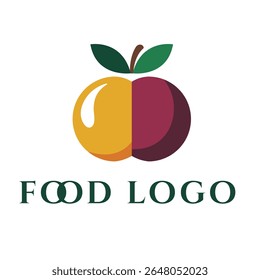 Creative Food Logo Design  Colorful Half Plum and Half Peach Icon with Leaves and Modern Typography for Natural Product Branding
