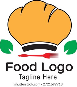 Diseño de logotipo de comida creativa con un sombrero de chef, tenedor y Elementos de hojas verdes. Ideal para restaurantes, cafés, marcas de alimentos orgánicos, servicios de catering, empresas de cocina y nuevas empresas culinarias. Estilo de Vector limpio y moderno adecuado para la marca, el embalaje, los menús y los materiales de marketing.