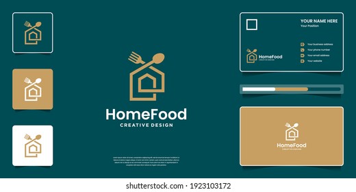 Creative food logo design with house, spoon and fork combination, symbol ideas for restaurant logo and business card