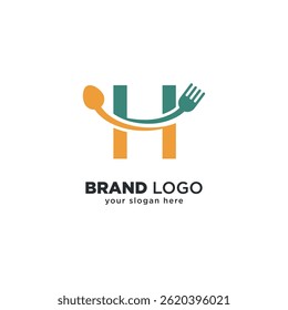 Creative Food Logo with H Letter and Spoon Design.